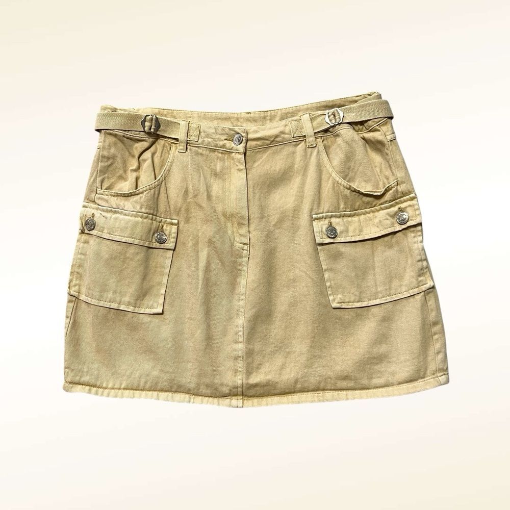 Steve Madden Tan Cargo Mini Skirt Size Large Utility 100% Cotton Twill